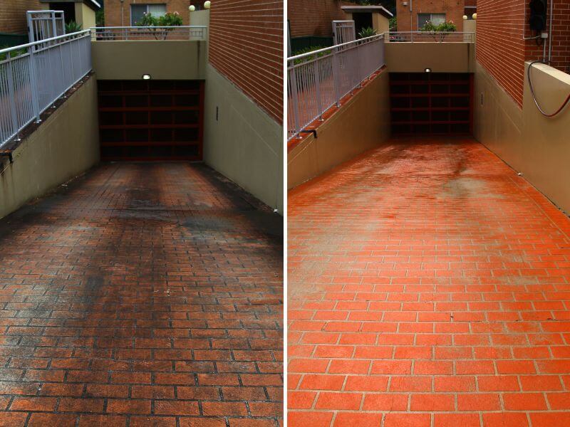 Brick driveway ramp before and after cleaning in Bristol
