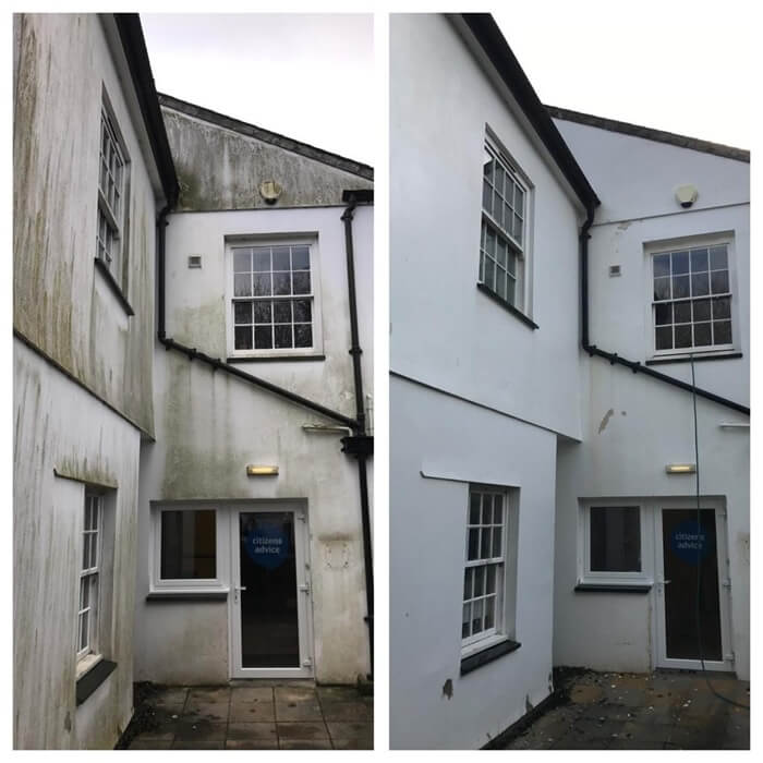 Exterior wall before and after professional cladding cleaning in Bristol