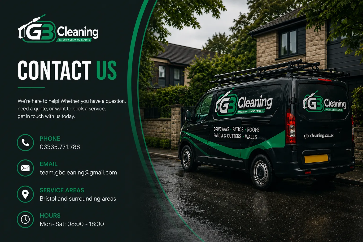 GB Cleaning van parked outside a residential property in Bristol